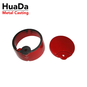 Customized OEM ductile iron hydrant cover parts with enamel coating to be used in industrial applications, including pipe, automotive components, wheels, gear boxes, pump housings, machine frames for the wind-power industry.